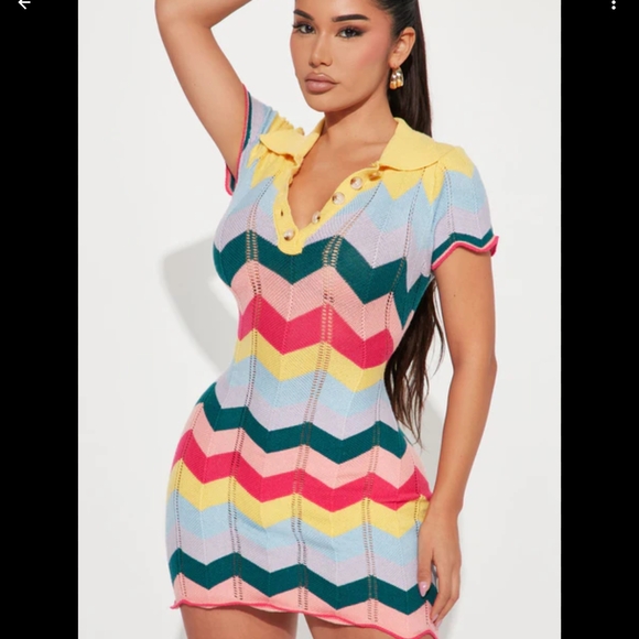 Fashion Nova Colorful Chevron Mini Dress - Picture 2 of 10